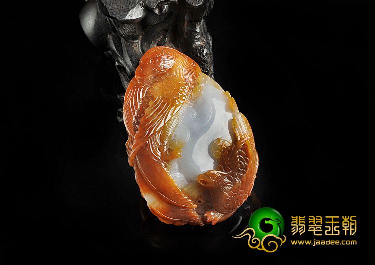 糯冰种褐红翡缅甸翡翠A货鸟语花香挂件