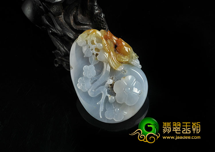 糯冰种紫罗兰黄翡缅甸翡翠A货喜上眉梢挂件