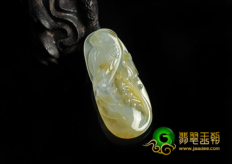 冰种黄翡缅甸翡翠A货喜上枝头挂件