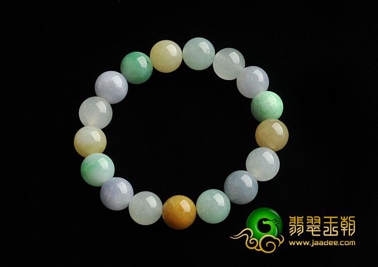 糯冰种三彩缅甸翡翠A货手链