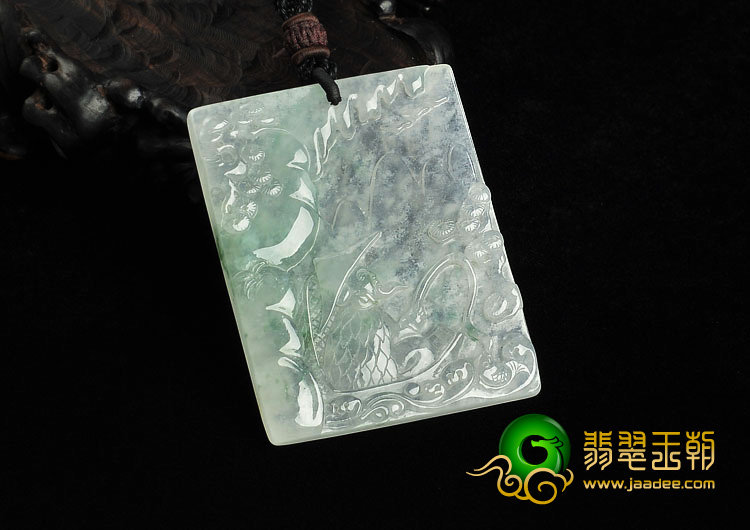冰种略飘花缅甸翡翠A货渔翁得利挂件