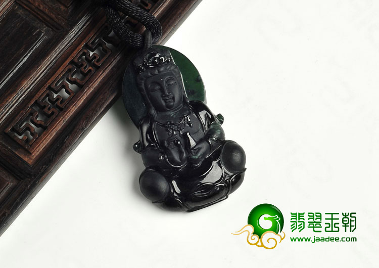 冰种墨翠缅甸翡翠A货观音挂件