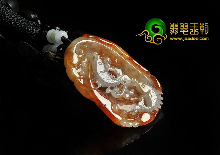 冰种红黄翡缅甸翡翠A货年年有余挂件