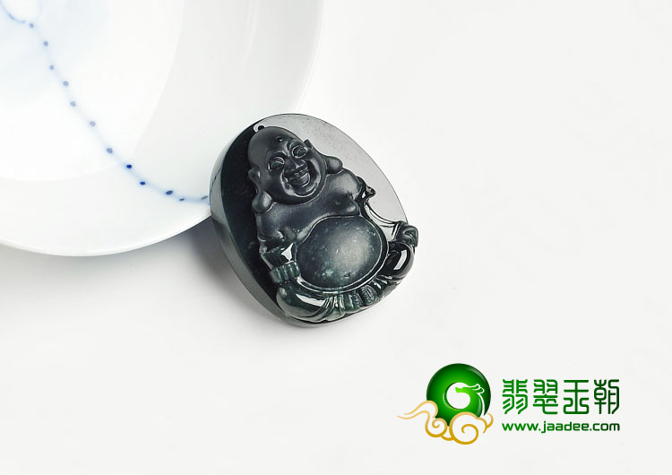 糯冰种墨翠缅甸翡翠A货玉佛挂件