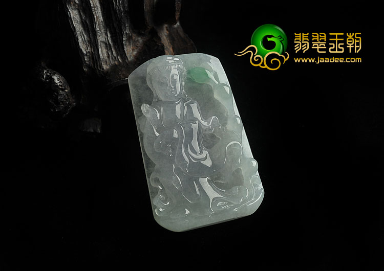 冰种略飘翠缅甸翡翠A货观音挂件