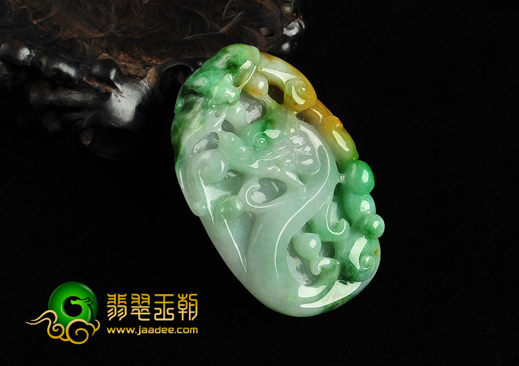 糯冰种三彩缅甸翡翠A货龙凤呈祥挂件