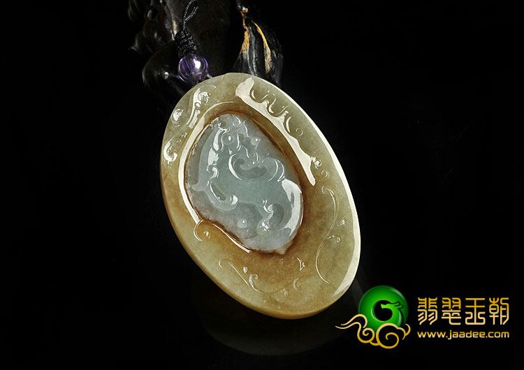 糯冰种褐黄翡晴水缅甸翡翠A货仿古龙牌挂件