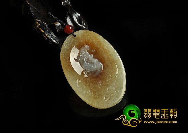 冰种褐黄翡缅甸翡翠A货仿古龙牌挂件