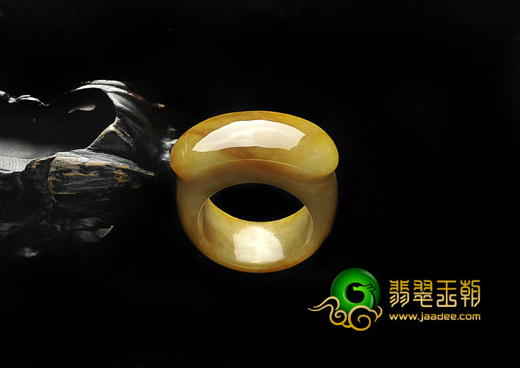 糯冰种褐黄翡缅甸翡翠A货马鞍戒