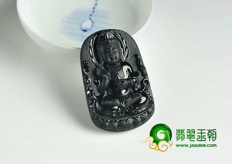 冰种墨翠缅甸翡翠A货观音挂件