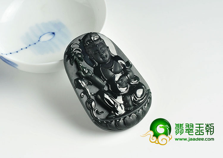 冰种墨翠缅甸翡翠A货观音挂件