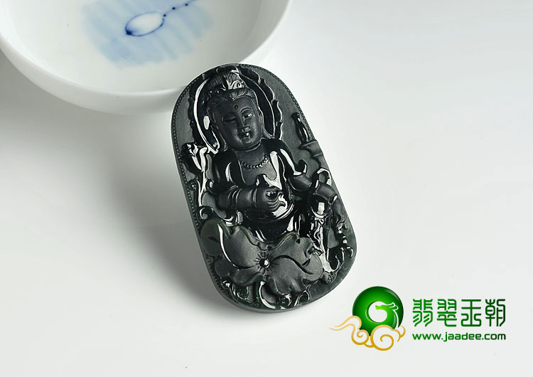 冰种墨翠缅甸翡翠A货观音挂件