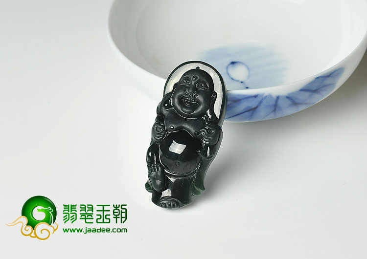 冰种墨翠缅甸翡翠A货玉佛挂件