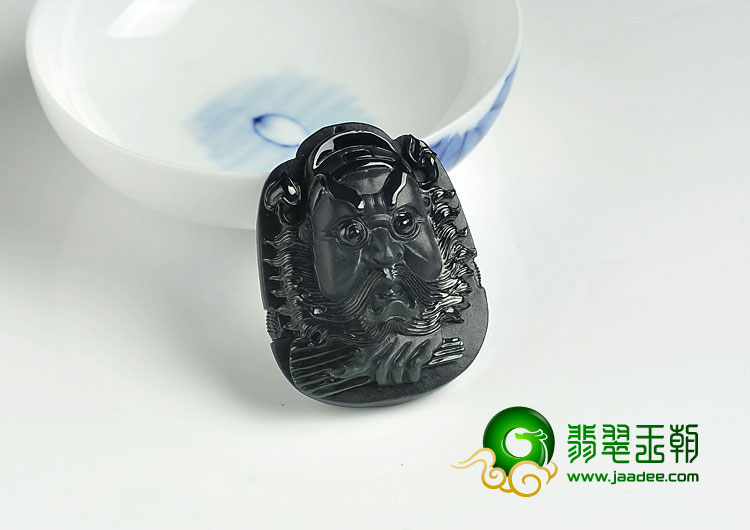 冰种墨翠缅甸翡翠A货钟馗挂件
