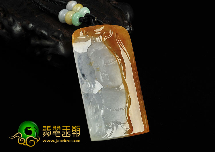 冰种黄翡缅甸翡翠A货观音头挂件
