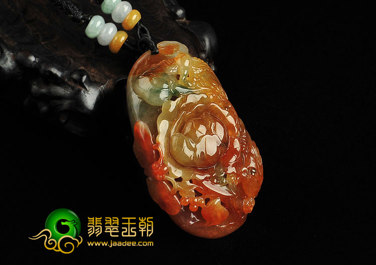 冰种褐红翡略飘花缅甸翡翠A货富贵花开挂件