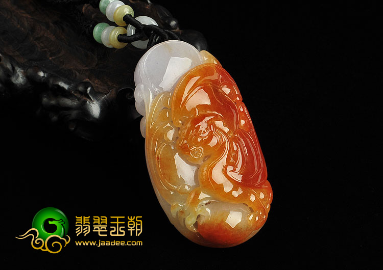 糯冰种红黄翡缅甸翡翠A货福从天降挂件