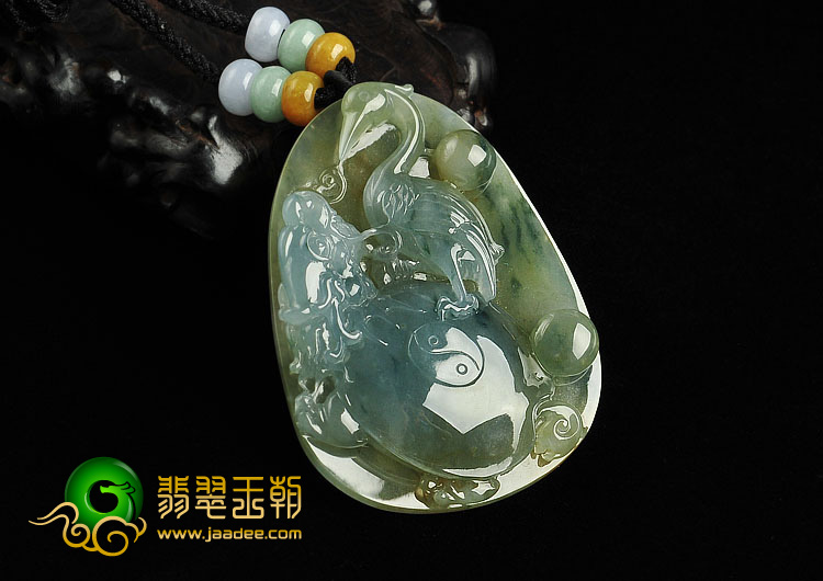 冰种褐黄翡飘花缅甸翡翠A货独占鳌头挂件
