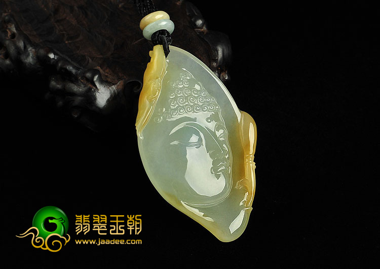 冰种黄翡缅甸翡翠A货释迦牟尼挂件