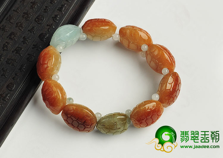 糯冰种红黄翡晴水缅甸翡翠A货龟壳手链