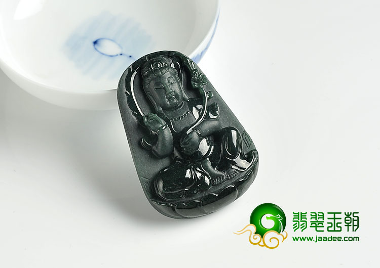 冰种墨翠缅甸翡翠A货观音挂件