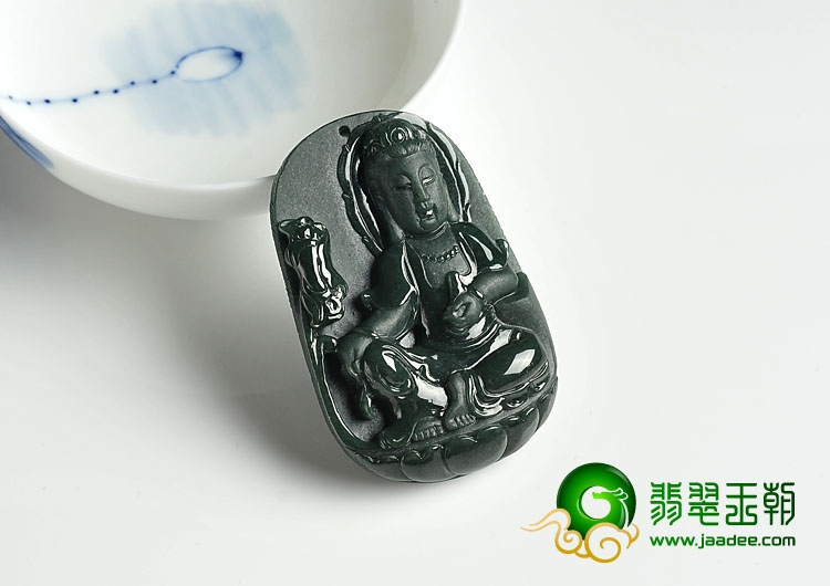 冰种墨翠缅甸翡翠A货观音挂件