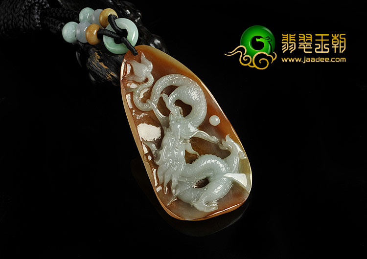 糯冰种褐黄翡缅甸翡翠A货龙成大业挂件