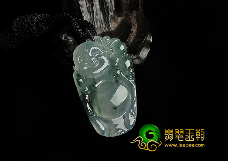 冰种飘花缅甸翡翠A货逍遥佛挂件