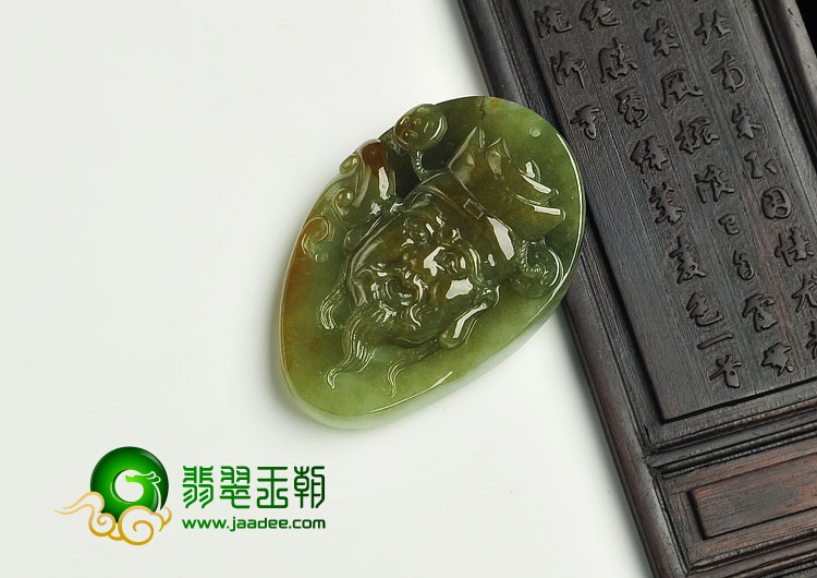 冰种褐黄翡缅甸翡翠A货财神挂件