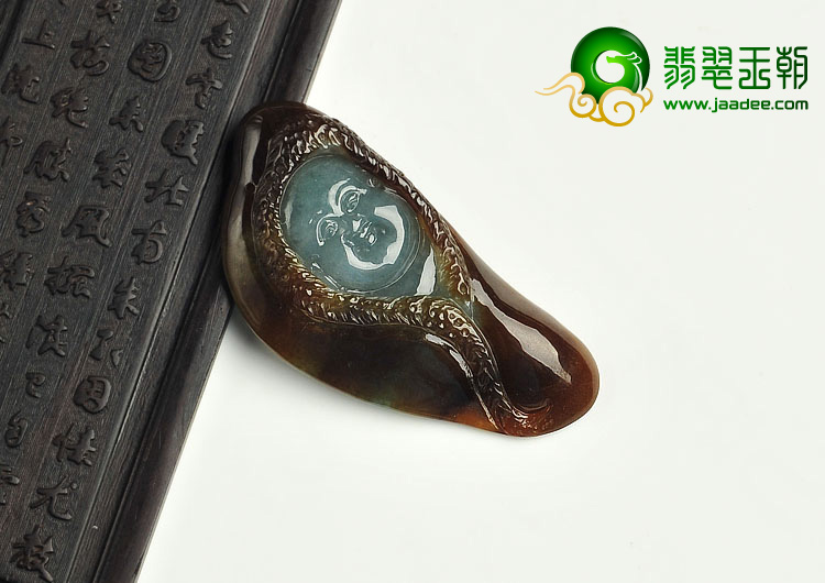 糯冰种褐翡蓝水缅甸翡翠A货童子挂件