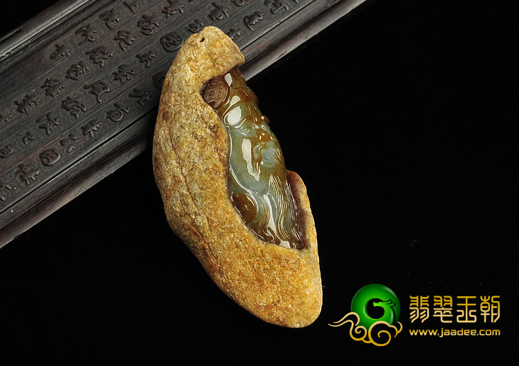 糯冰种褐翡原石包皮缅甸翡翠A货财神挂件