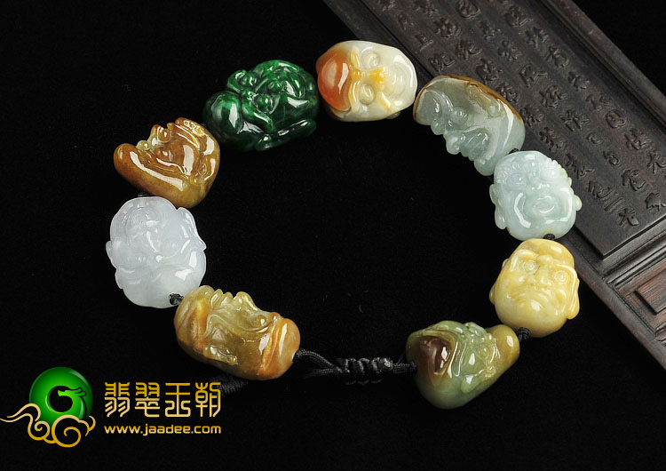 糯冰种多彩缅甸翡翠A货罗汉头手链
