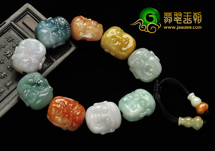 糯冰种三彩缅甸翡翠A货罗汉头手链