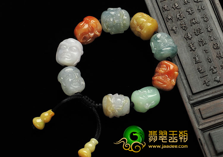 糯冰种三彩缅甸翡翠A货罗汉头手链