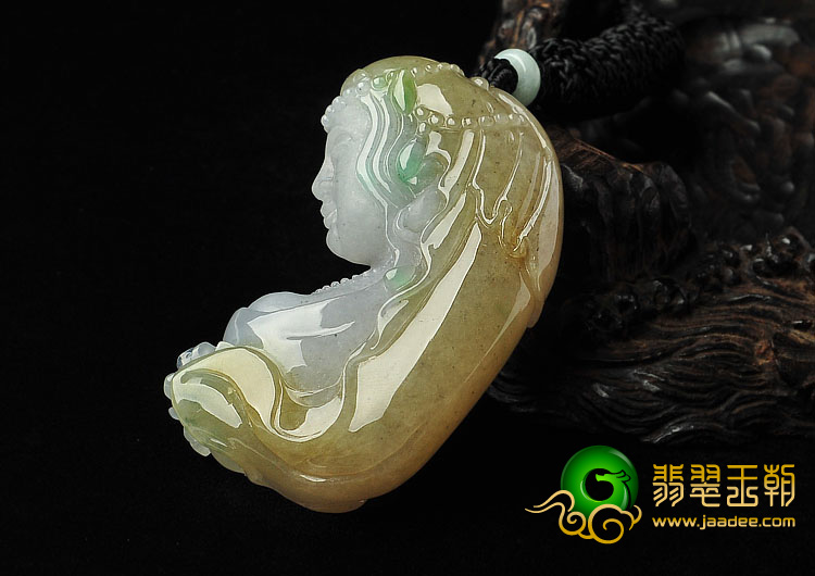 糯冰种三彩缅甸翡翠A货美少女挂件