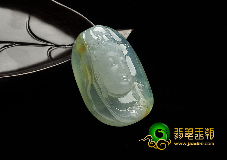 冰种晴水略飘黄翡缅甸翡翠A货观音头挂件
