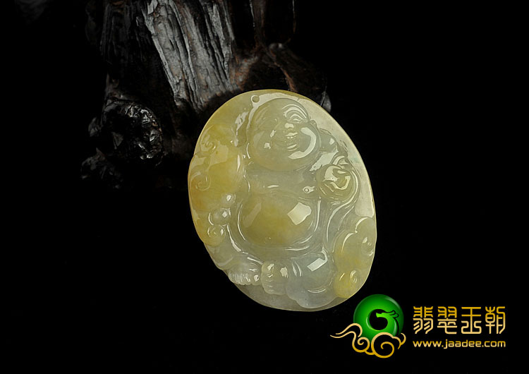 糯冰种黄翡缅甸翡翠A货如意佛挂件