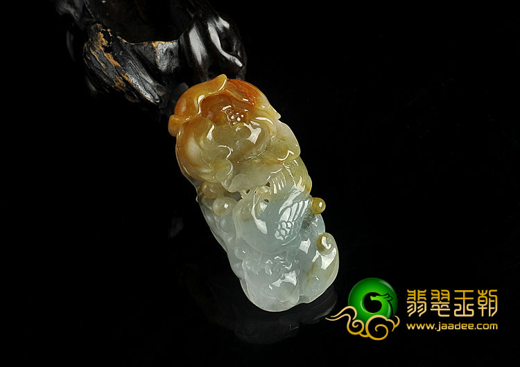 糯冰种褐黄翡缅甸翡翠A货花开富贵挂件