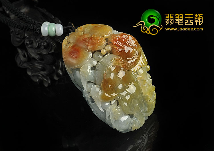 糯冰种红黄翡缅甸翡翠A货福龙如意手玩件