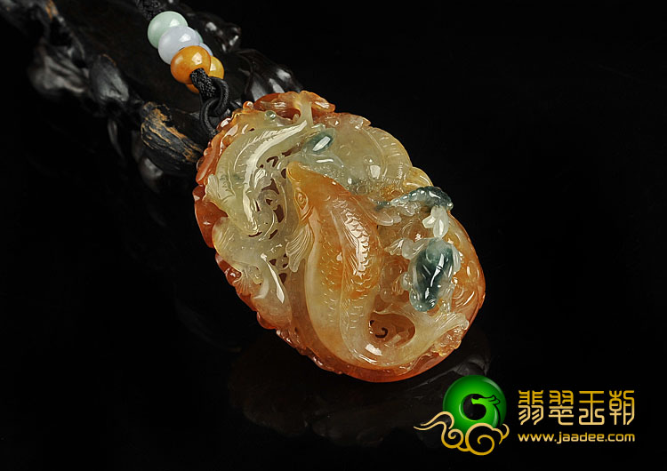 冰种红黄翡飘花缅甸翡翠A货年年有余手玩件