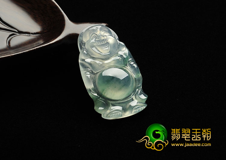 冰玻种飘花缅甸翡翠A货站佛挂件