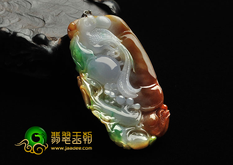 糯冰种三彩缅甸翡翠A货花开富贵挂件