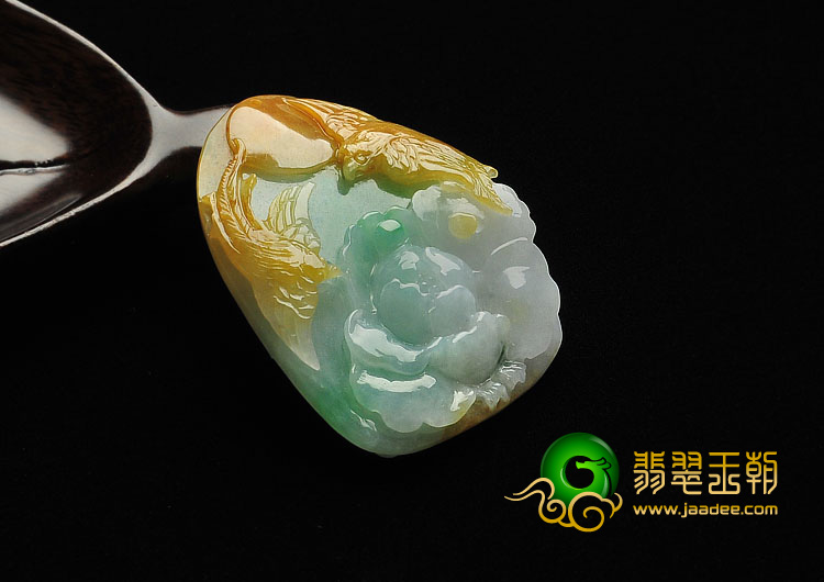 糯冰种三彩缅甸翡翠A货富贵双喜挂件