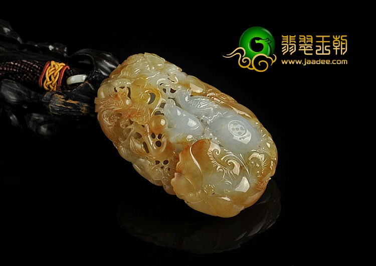 糯冰种褐黄翡缅甸翡翠A货花开富贵手玩件