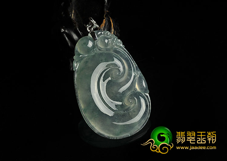 冰种飘花缅甸翡翠A货如意寿挂件