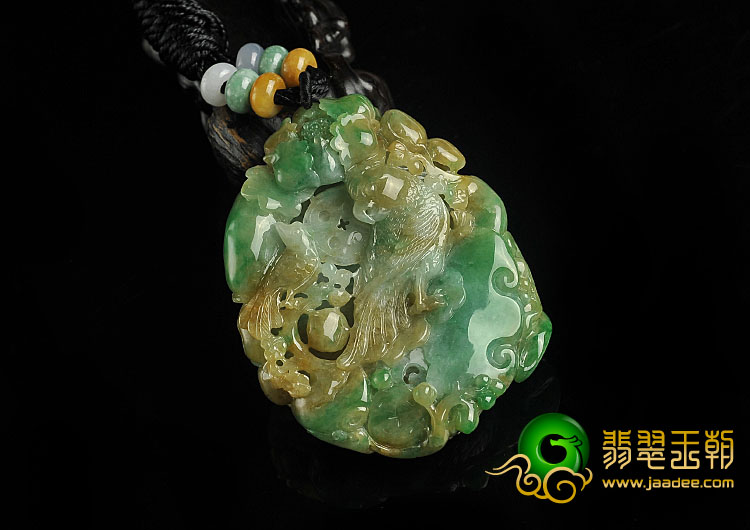 糯冰种黄加绿缅甸翡翠A货花开富贵挂件