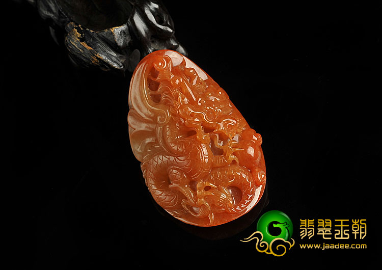 糯冰种红黄翡缅甸翡翠A货龙戏珠挂件
