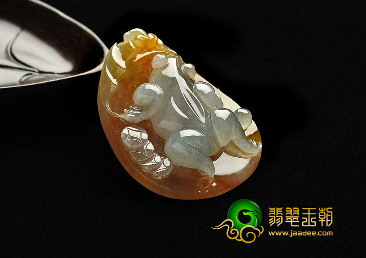 冰种黄翡缅甸翡翠A货呱呱来财挂件