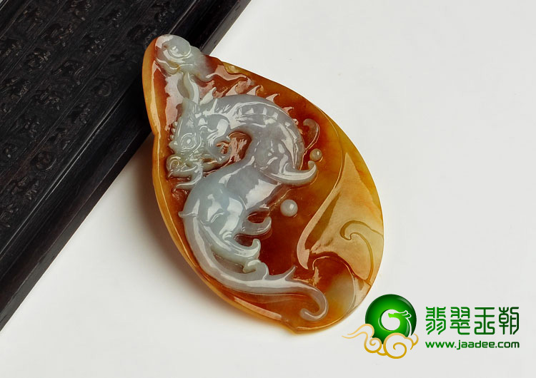 糯冰种褐黄翡缅甸翡翠A货龙牌挂件