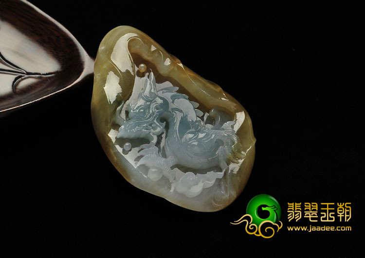 糯冰种褐黄翡缅甸翡翠A货龙牌挂件